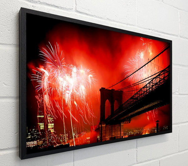 New York City Brooklyn Bridge Fireworks Red