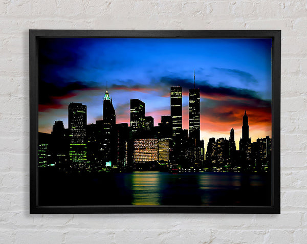 New York City Twin Towers At Night Framed Print