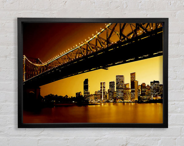 Blick unter der Brooklyn Bridge auf New York City