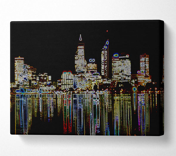  A Canvas Print of New York Harbour Reflections Black Canvas Print