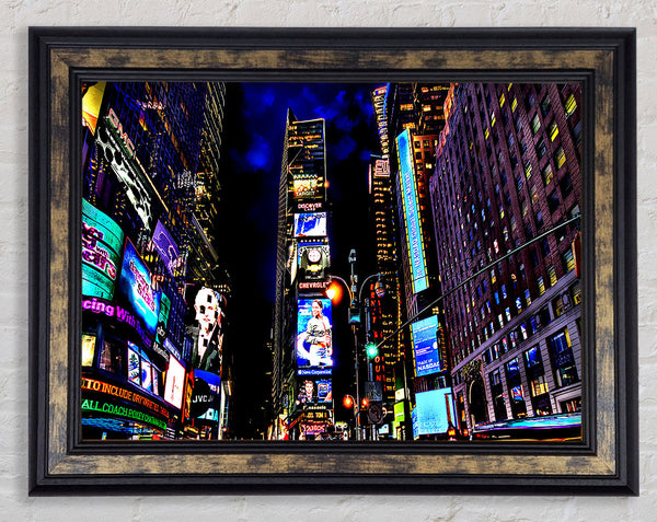 New York Times Square Blue Skys At Night Framed Print