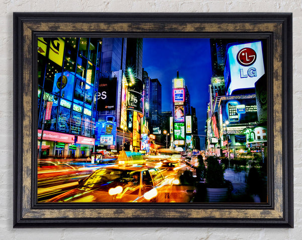 Nyc 5Th Avenue Taxi Blur Framed Print