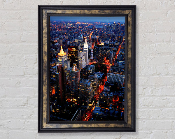 Nyc Ariel View City Lights Framed Print
