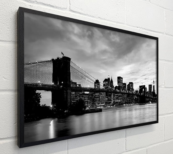 NYC Brooklyn Bridge B n W Cloudy Night