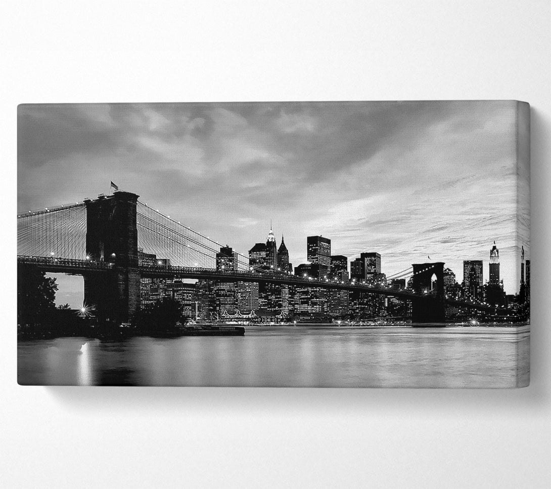  A Canvas Print of NYC Brooklyn Bridge B n W Cloudy Night Canvas Art