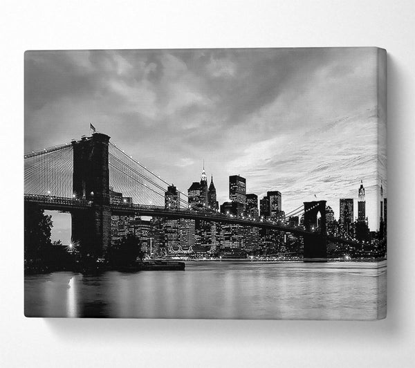  A Canvas Print of NYC Brooklyn Bridge B n W Cloudy Night Canvas Art