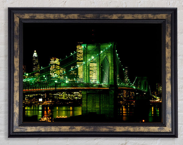Nyc Brooklyn Bridge Green Hue Framed Print