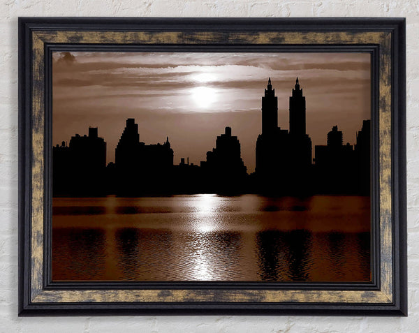Nyc Brown Skyline Framed Print