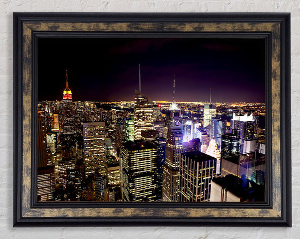 Nyc Empire State Building Red Glow Night Framed Print