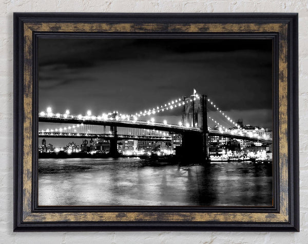 NYC Night Bridge B n W Framed Print