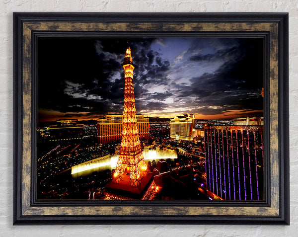 Paris Eiffel Tower Golden Night Glow Framed Print