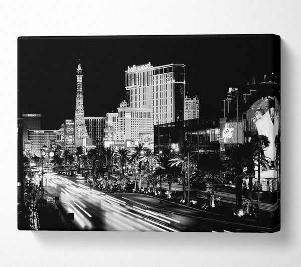  A Canvas Print of Paris Roads Night Lights B n W Canvas Print
