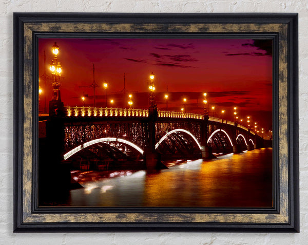 Prague Bridge Glow Framed Print