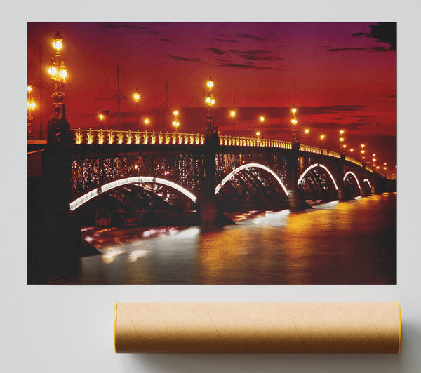Prague Bridge Glow Giclee Print