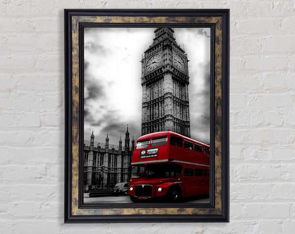 Red London Bus Big Ben B n W Framed Print