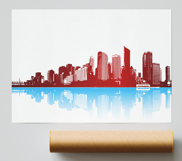 Red New York In Blue Reflections Poster