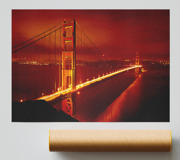 San Francisco Golden Gate Bridge Red Glow Poster