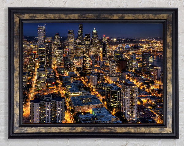 Seattle At Night From The Space Needle Framed Print