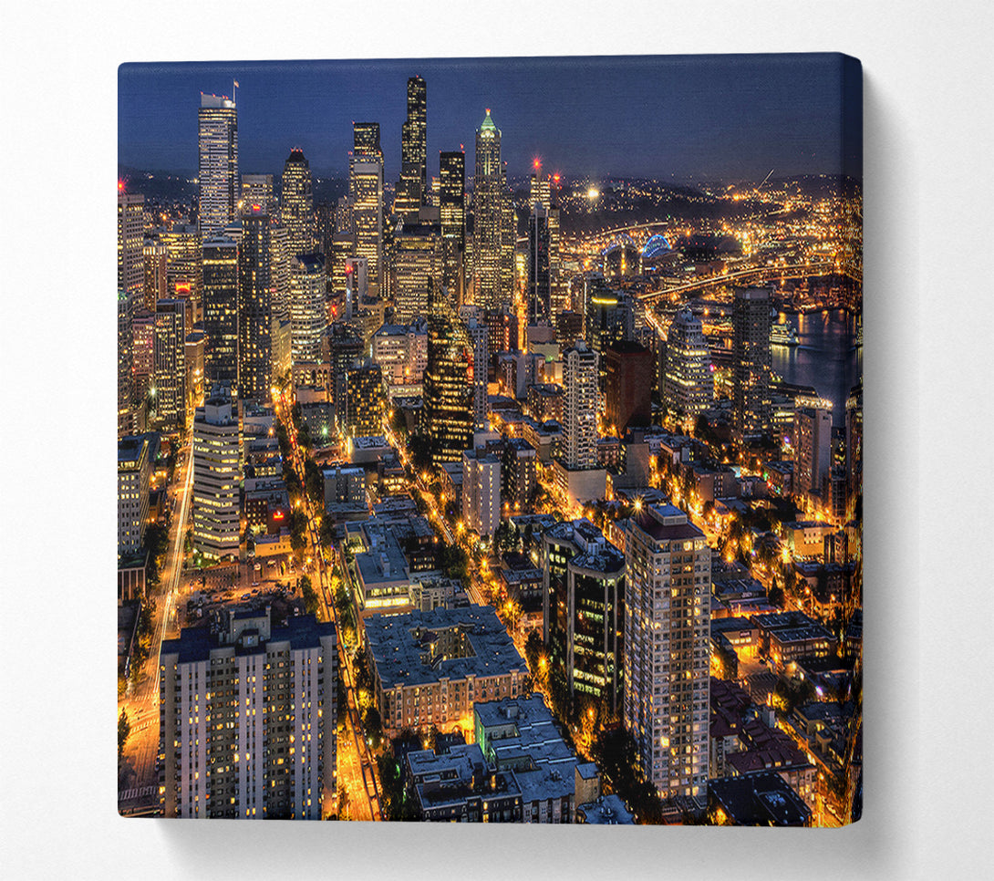  A Canvas Print of Seattle At Night From The Space Needle Canvas Art