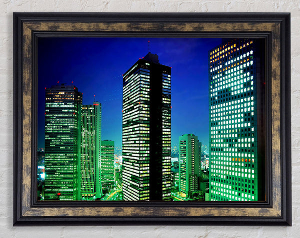 Skyscrapers Green Hue Framed Print