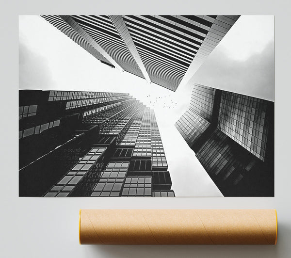 Skyscrapers In Black And White Print