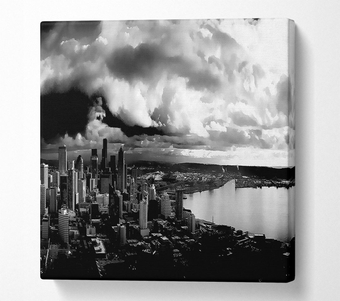  A Canvas Print of Storm Over City B n W Canvas Wall Art