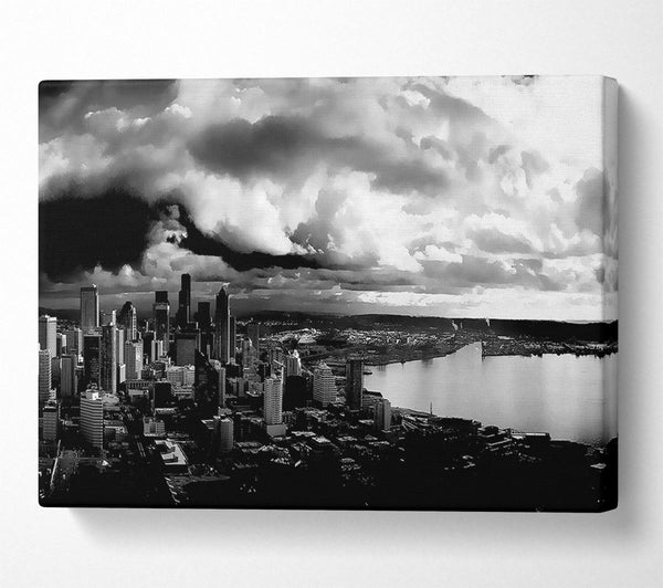  A Canvas Print of Storm Over City B n W Canvas Wall Art