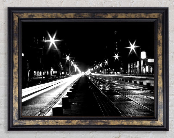 Street View At Night Framed Print