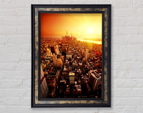 Sunburst Over New York City Framed Print