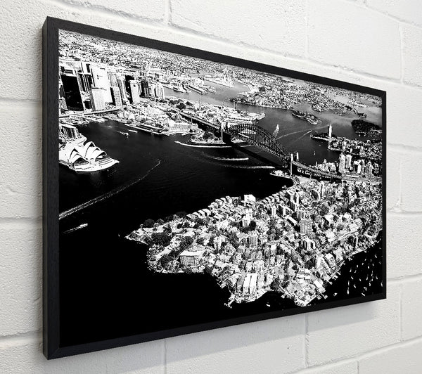 Sydney Harbour Bridge Ariel View B n W