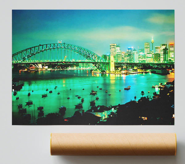 Sydney Harbour Bridge Green Glow Poster