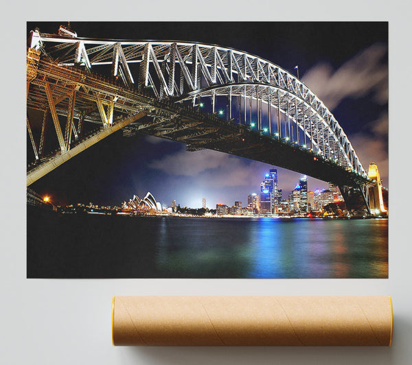 Sydney Harbour Bridge Night Light Reflections Giclee Print