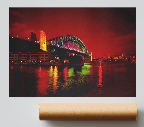 Sydney Harbour Bridge Red Glow Print