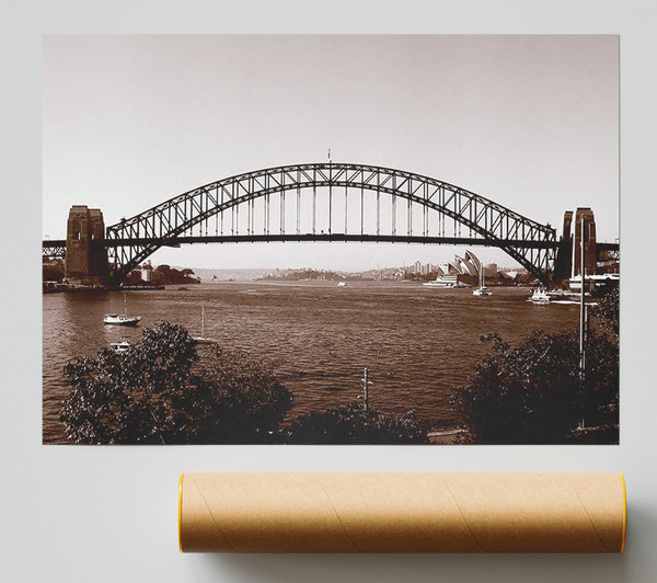 Sydney Harbour Bridge Retro Sepia Giclee Print