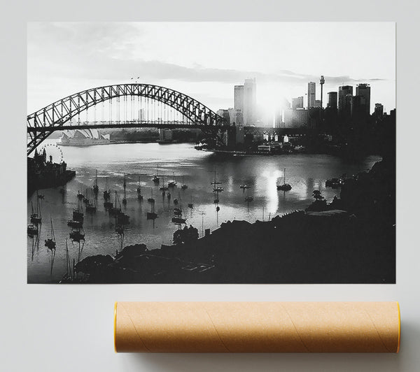 Sydney Harbour Sun Blaze B N W Print