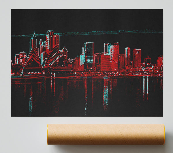 Sydney Skyline Opera House Red Poster