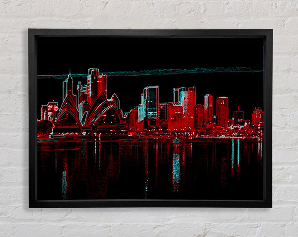 Sydney Skyline Opera House Red Framed Print