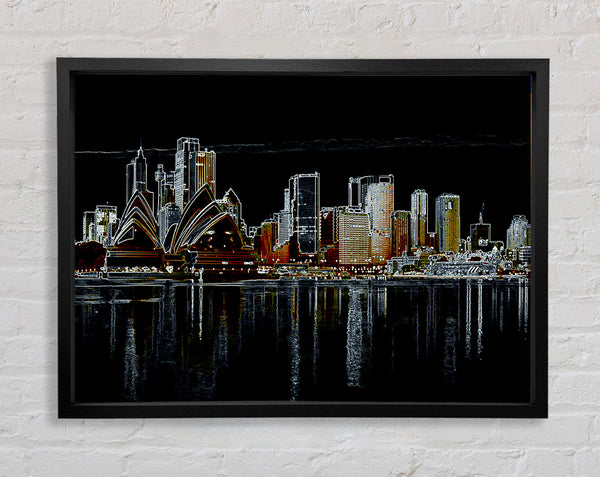 Sydney Skyline Opera House Psychedelic Framed Print