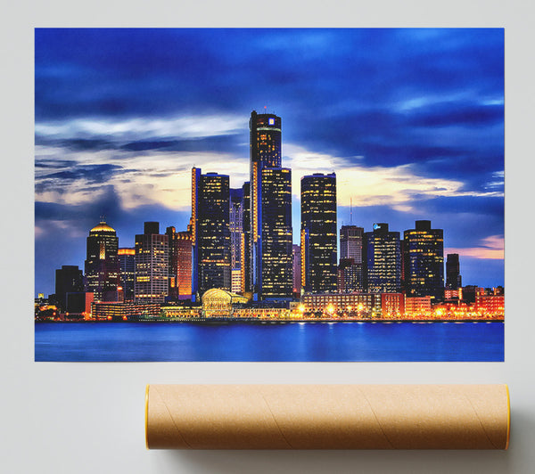 The City Of Lights Blue Golden Poster
