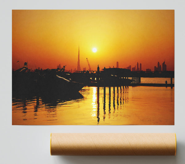The Harbour At Sunrise Print