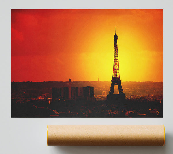 Eiffel Tower Sun Glow Giclee Print