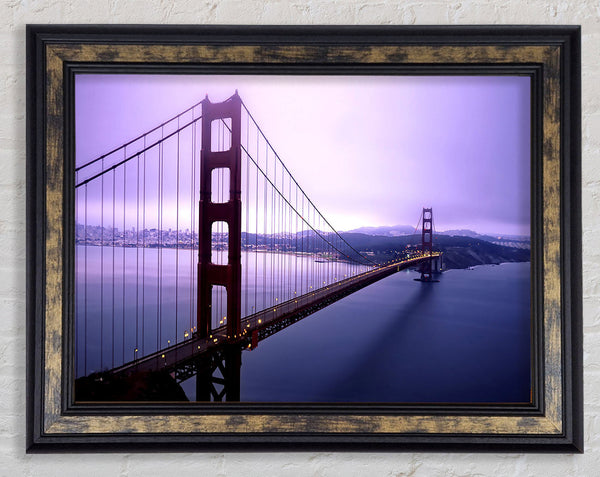 Violet Hour And Fog Surround The Golden Gate Framed Print