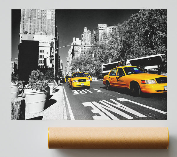 Yellow Taxi In New York City Print
