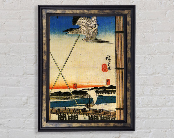 Hiroshige A Cuckoo Flying Past Masts Framed Print
