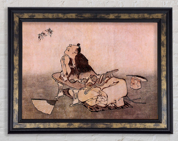 Hokusai, ein Philosoph, der zwei Schmetterlinge betrachtet