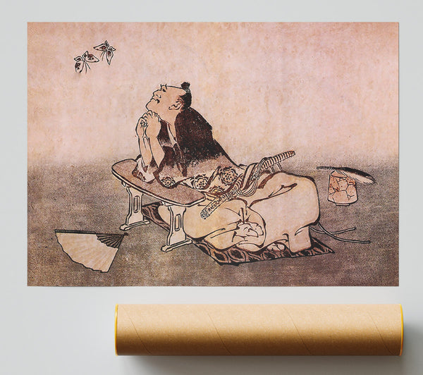 Hokusai A Philosopher Looking At Two Butterflies Print