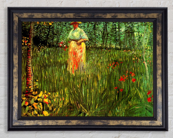 Van Gogh A Woman Walking In A Garden Framed Print