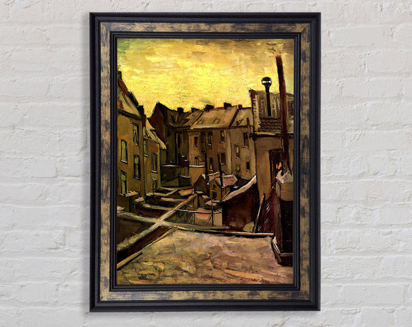 Van Gogh Backyards Of Old Houses In Antwerp In The Snow Framed Print