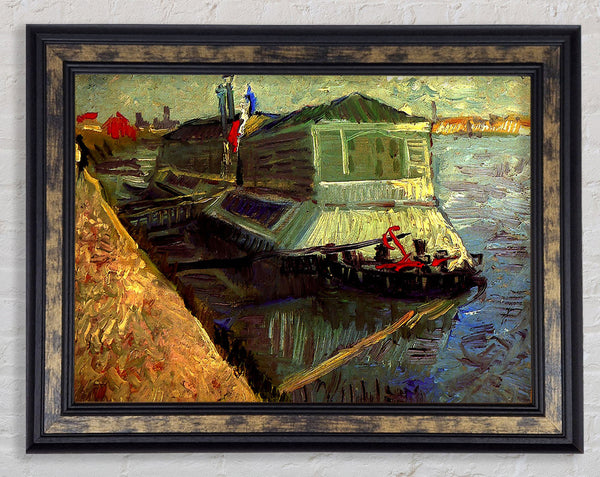 Van Gogh Bathing Float On The Seine At Asniere Framed Print
