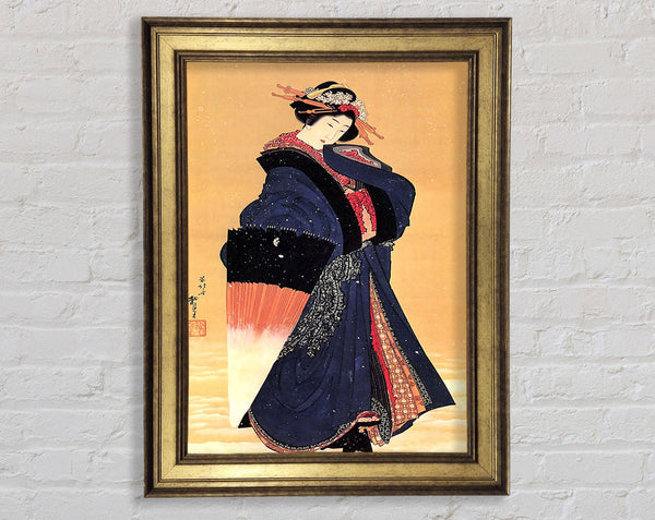 Hokusai Schönheit mit Regenschirm im Schnee